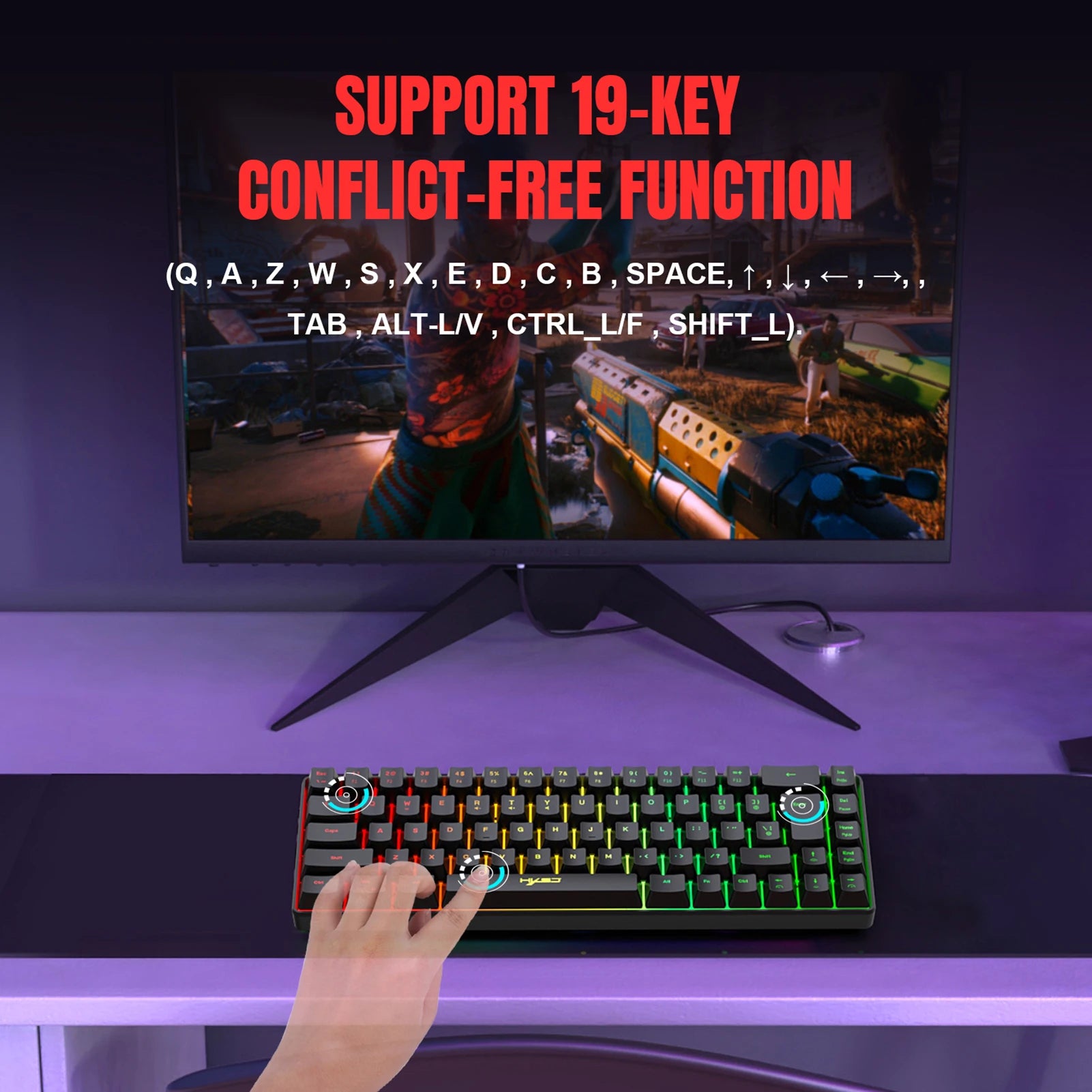 V200 Wired K68 RGB Streamer Mini Gaming Keyboard 19-Key Conflict-Free Membrane Keyboard but Mechanical Feel for Game/Office