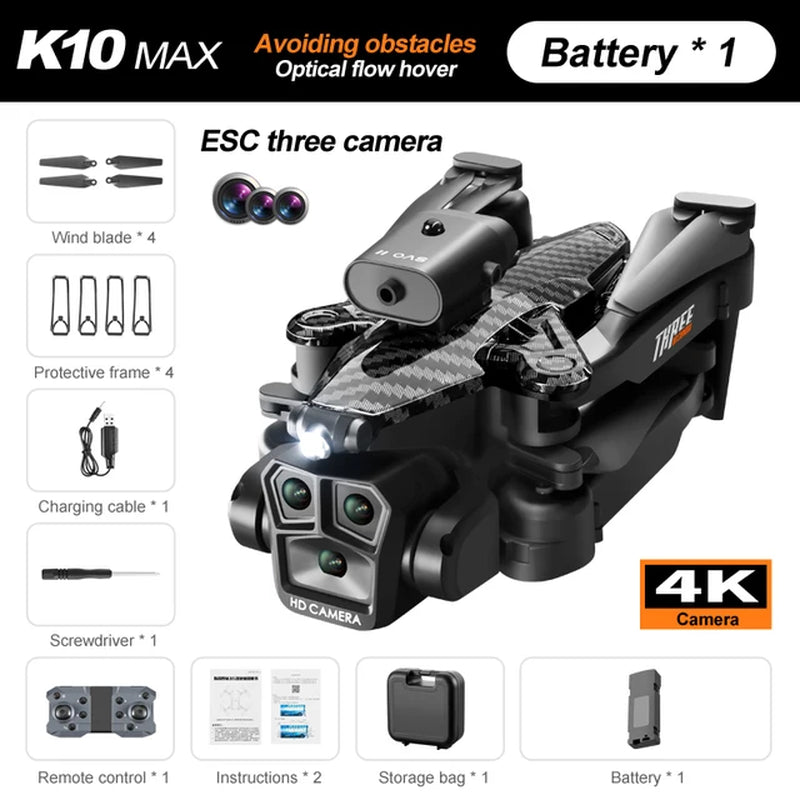 K10 Max/E88 Drone 4K Optical Flow Positioning High-Definition Three Camera Professional Aerial Photography Foldable Quadcopter