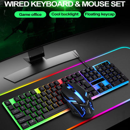 Rainbow Wired Gaming Keyboard and Mouse Combo, RGB Backlit Keyboard with 104 Key, USB Illuminated Gaming Mouse Set for Computer PC Gamer Laptop