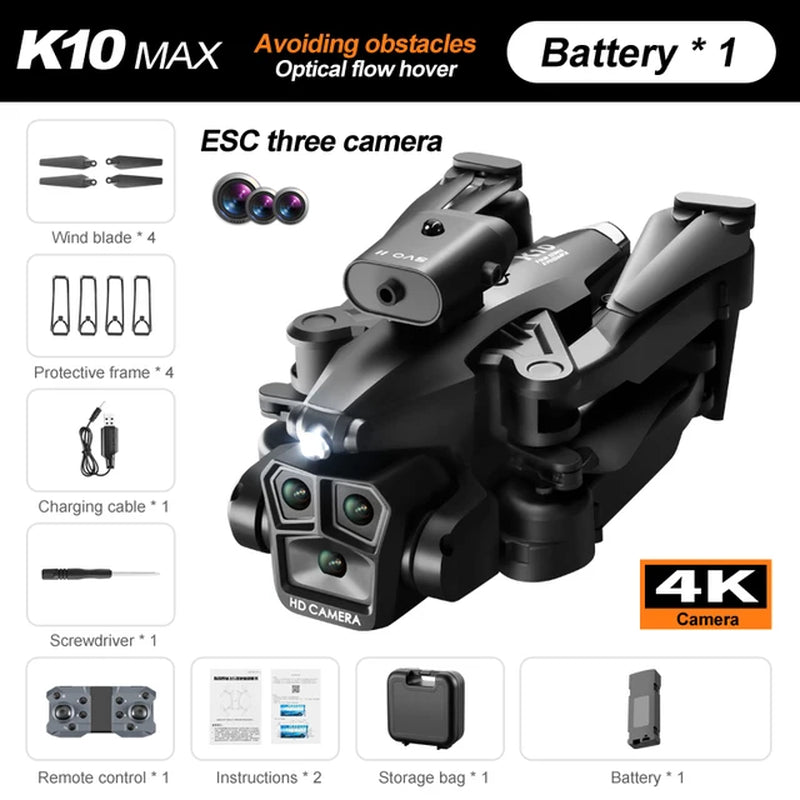 K10 Max/E88 Drone 4K Optical Flow Positioning High-Definition Three Camera Professional Aerial Photography Foldable Quadcopter