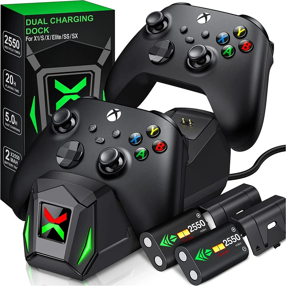 Xbox Controller Charger Station for Xbox Series X Controller, 2 X 2550Mah Rechargeable Battery Pack for Xbox Series S/Xbox One X/One S/Xbox Elite Controller（Not Include Controller）